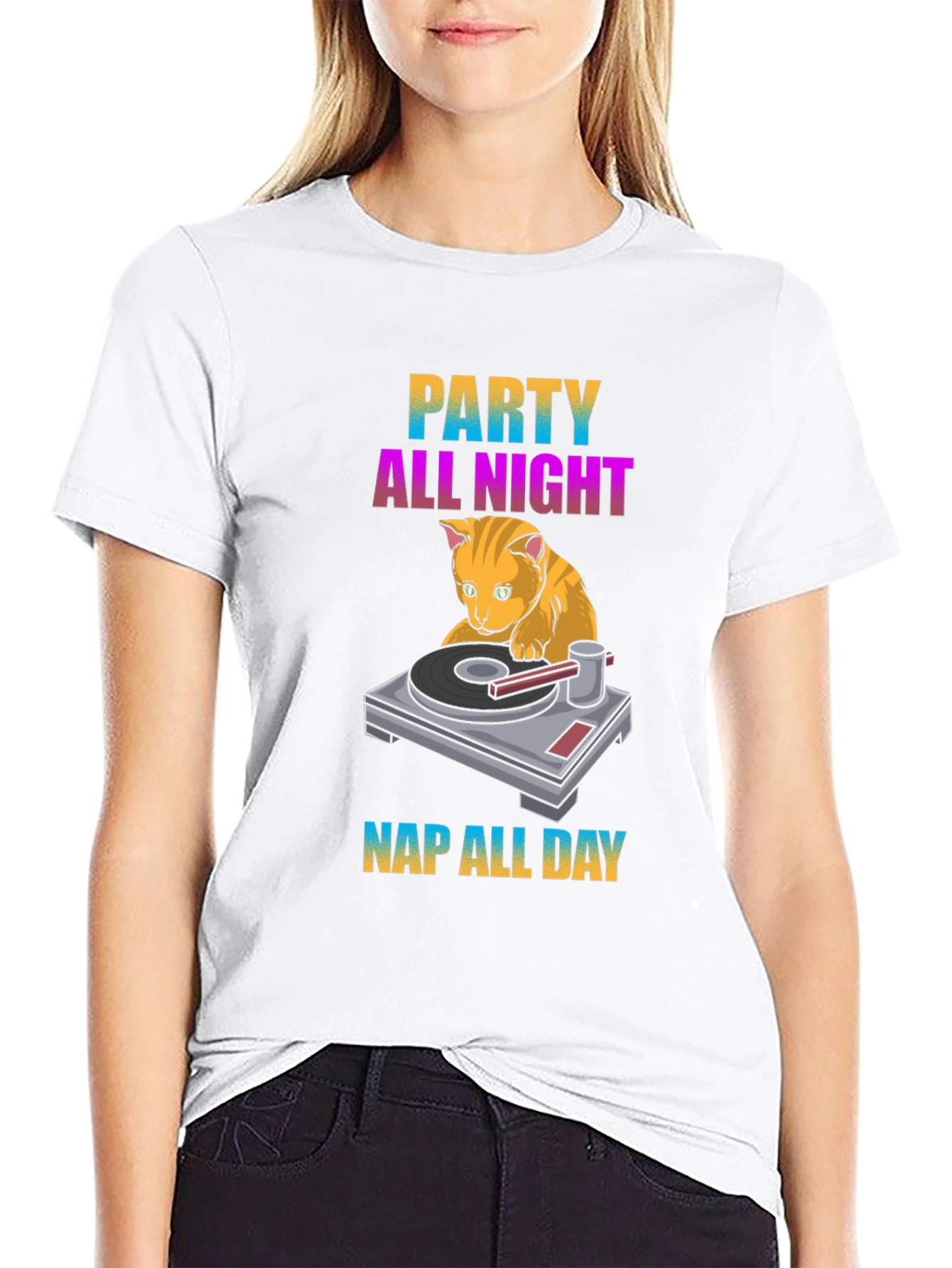 Party All Night Nap All Day Cat T-Shirt