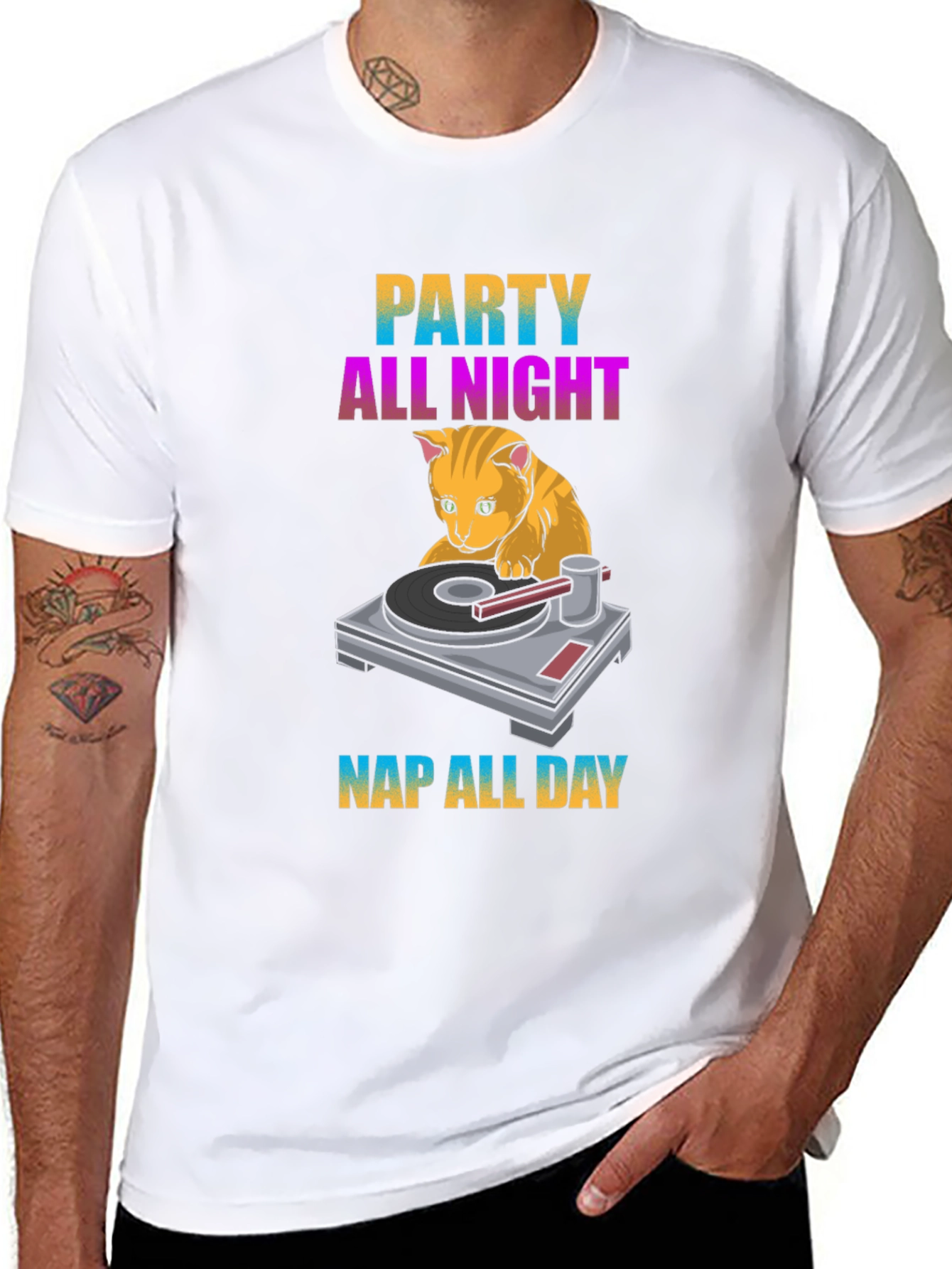 Party All Night Nap All Day Cat T-Shirt