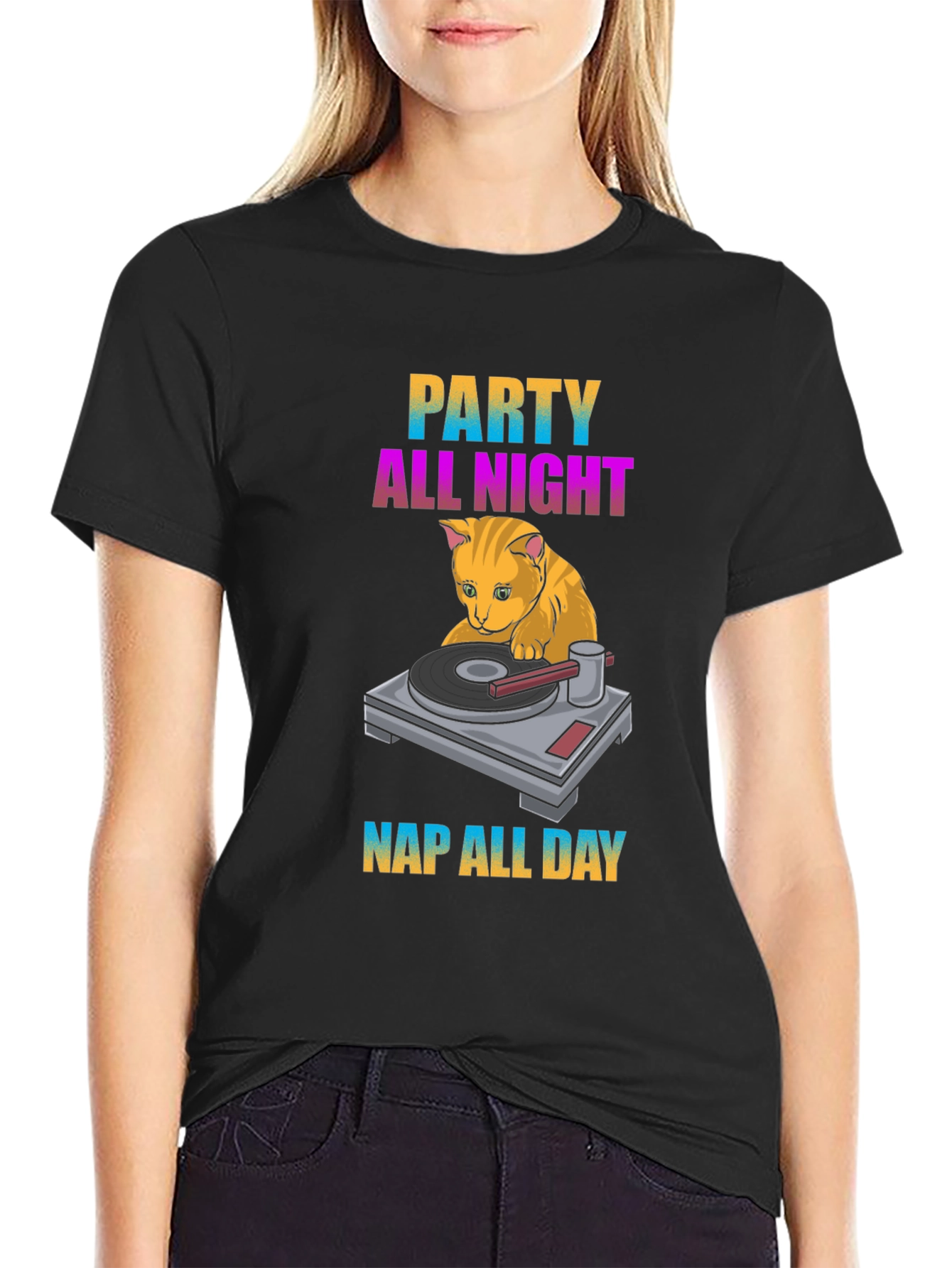 Party All Night Nap All Day Cat T-Shirt