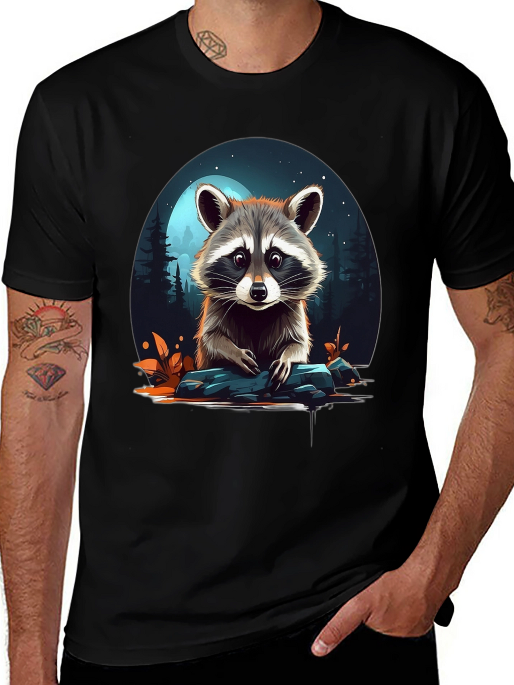 Raccoon Graphic Tee - Nature Lovers Black T-Shirt