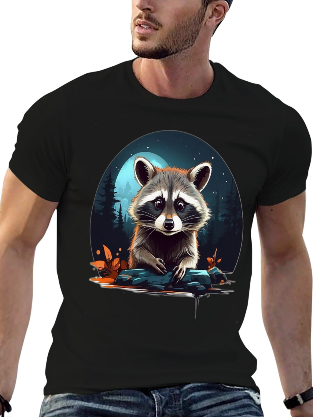 Raccoon Graphic Tee - Nature Lovers Black T-Shirt