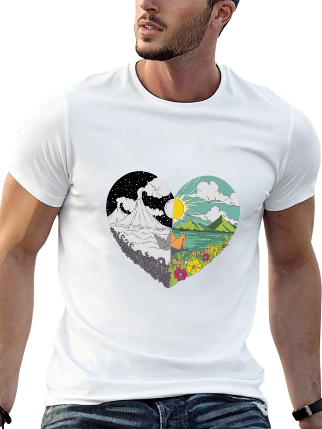 Heart Graphic T-Shirt: Day & Night Tee