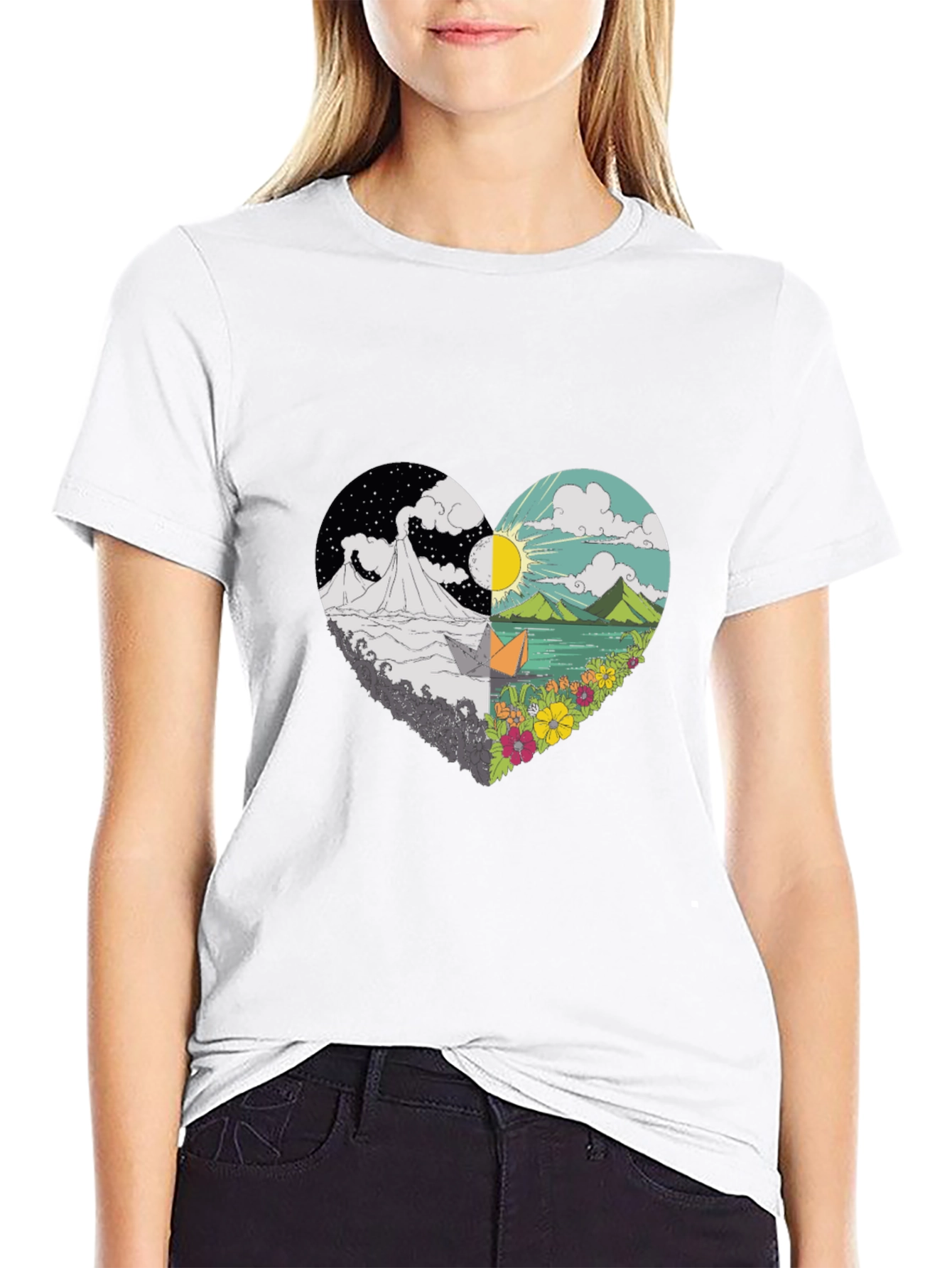 Heart Graphic T-Shirt: Day & Night Tee