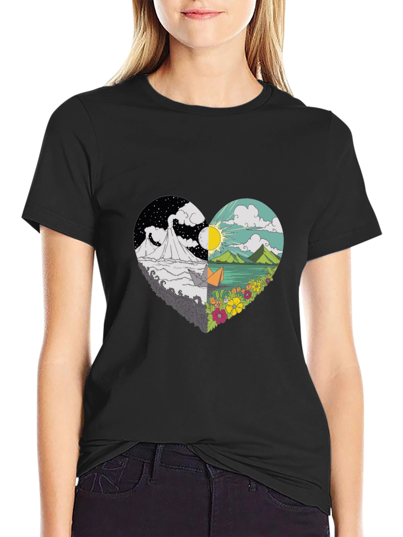 Heart Graphic T-Shirt: Day & Night Tee