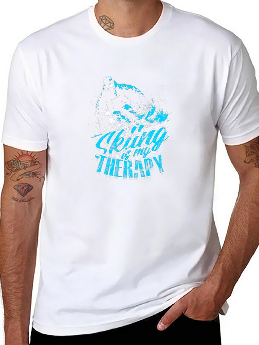 Skiing Therapy Graphic Tee - Black Cotton T-Shirt