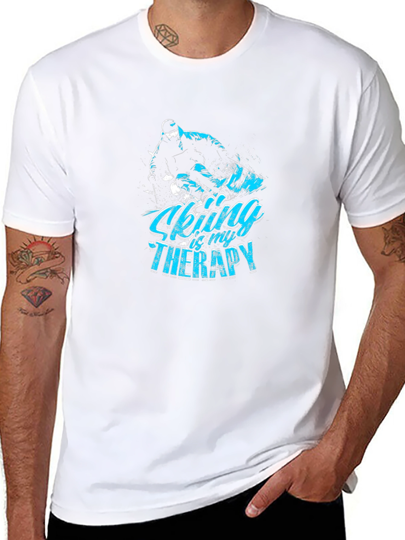 Skiing Therapy Graphic Tee - Black Cotton T-Shirt