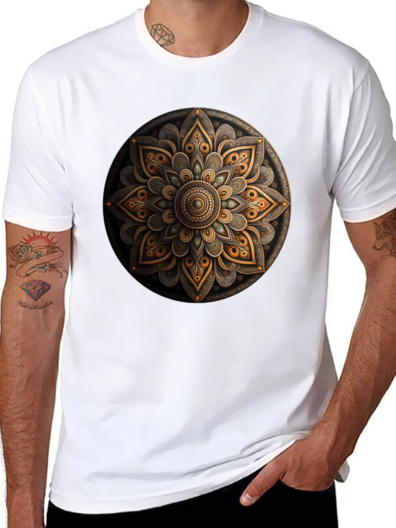 Mandala Art Graphic Print Black T-Shirt