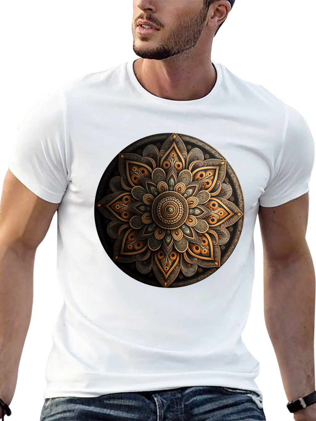 Mandala Art Graphic Print Black T-Shirt