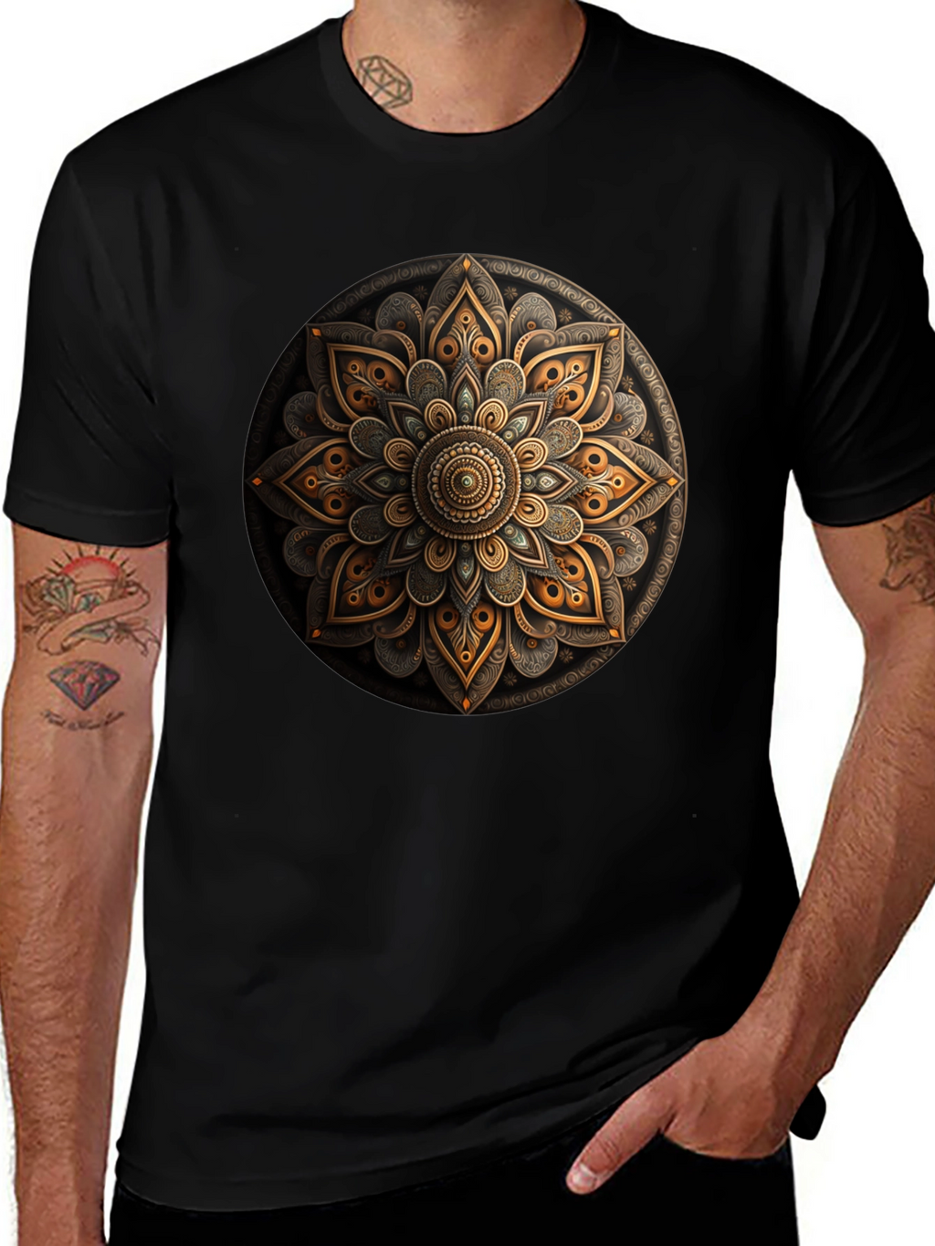 Mandala Art Graphic Print Black T-Shirt
