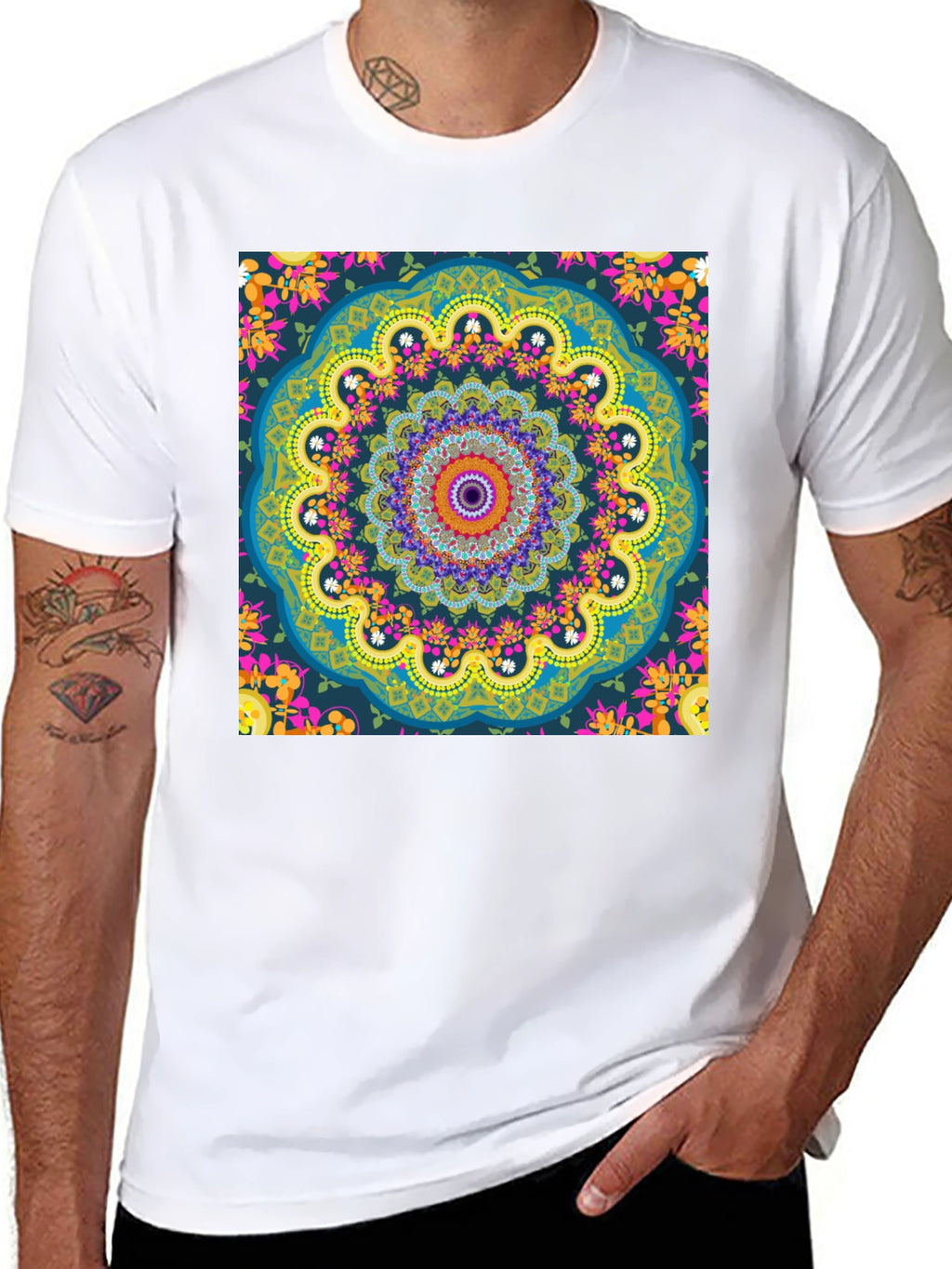 Mandala Print Mens Black T-Shirt