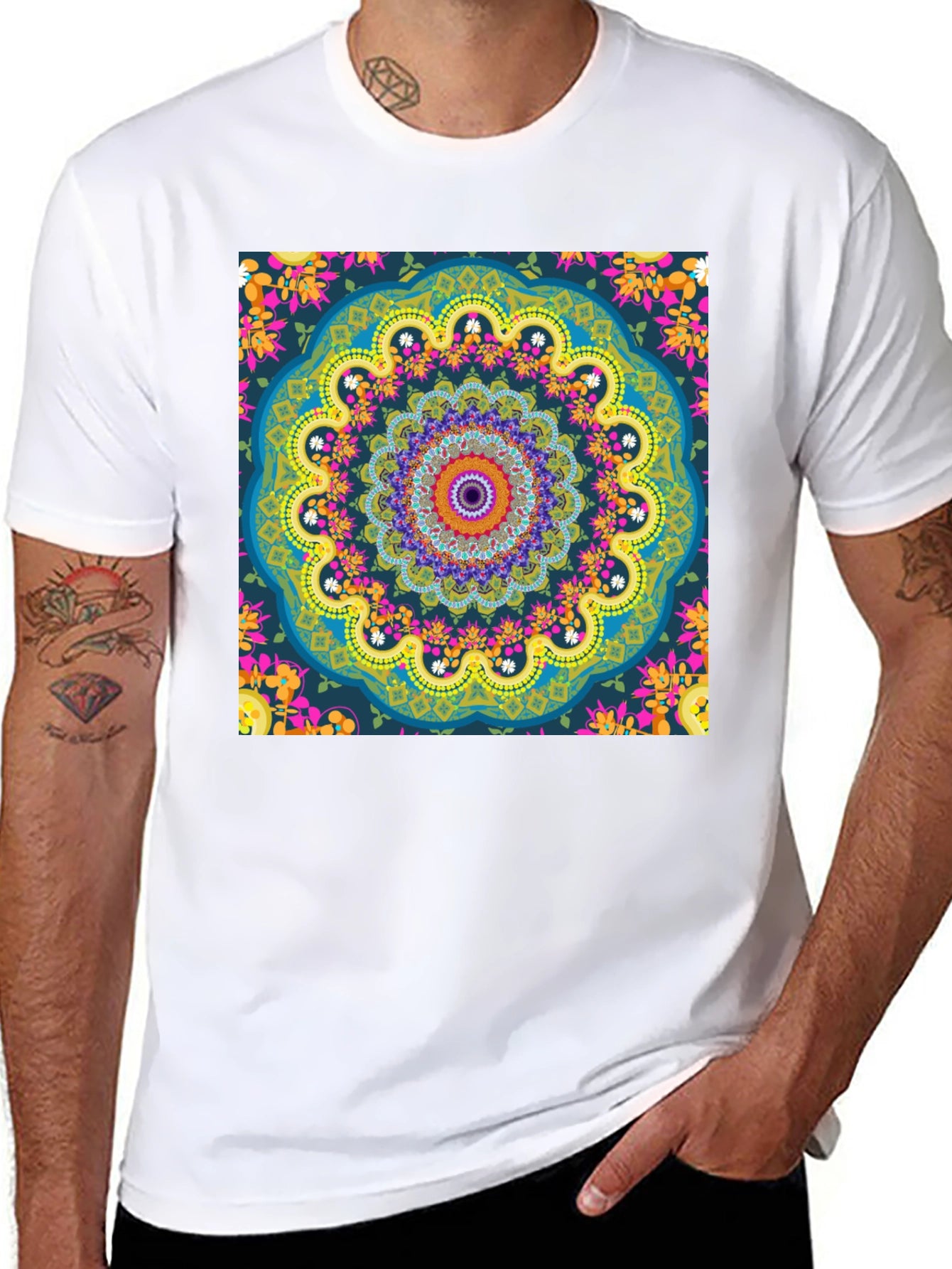 Mandala Print Mens Black T-Shirt