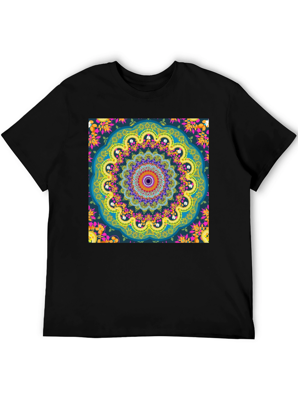 Mandala Print Mens Black T-Shirt