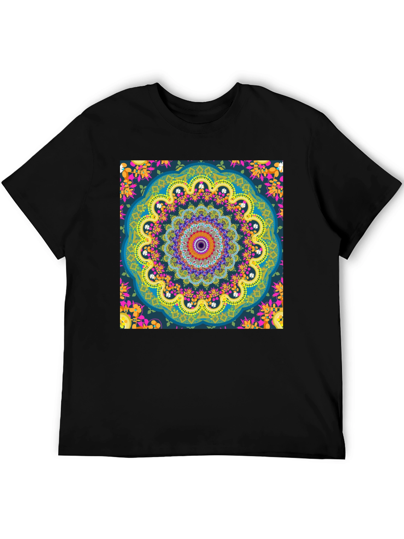 Mandala Print Mens Black T-Shirt