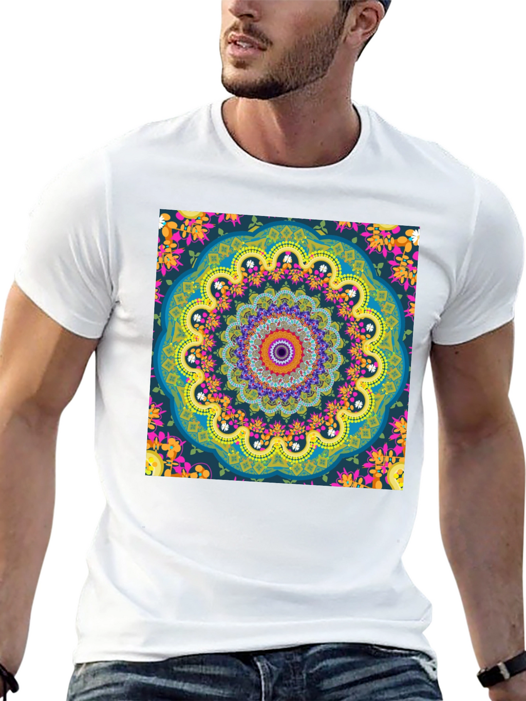 Mandala Print Mens Black T-Shirt