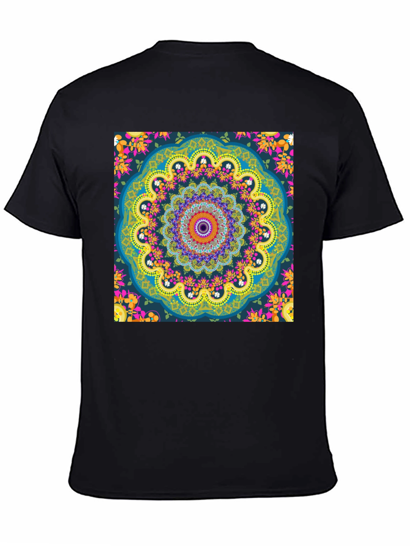 Mandala Print Mens Black T-Shirt