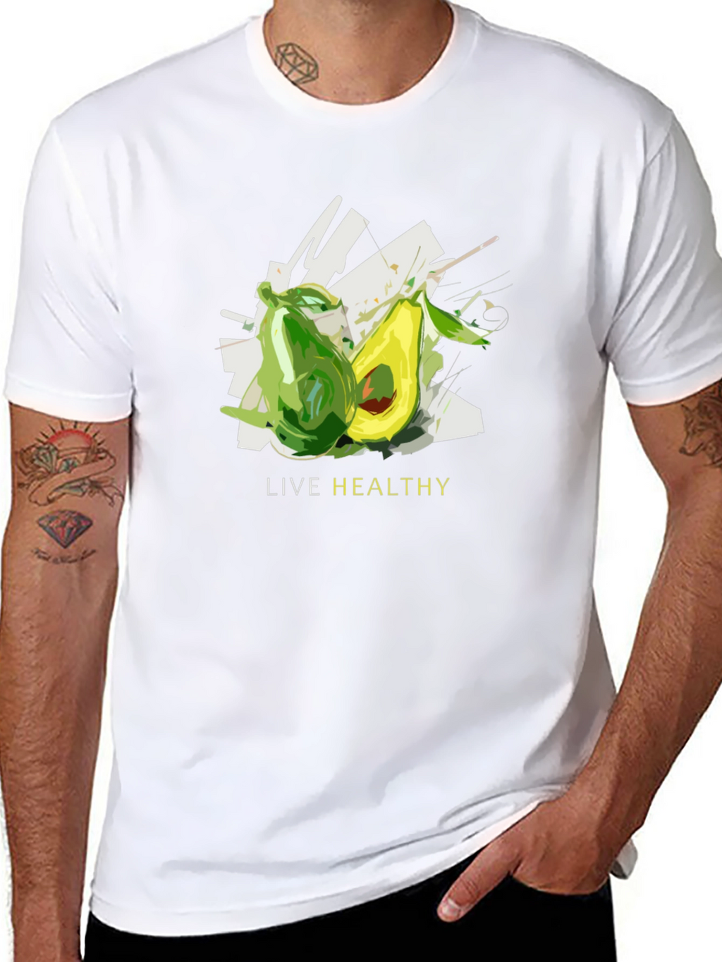 Live Healthy Avocado Graphic Tee - Unisex Black T-Shirt