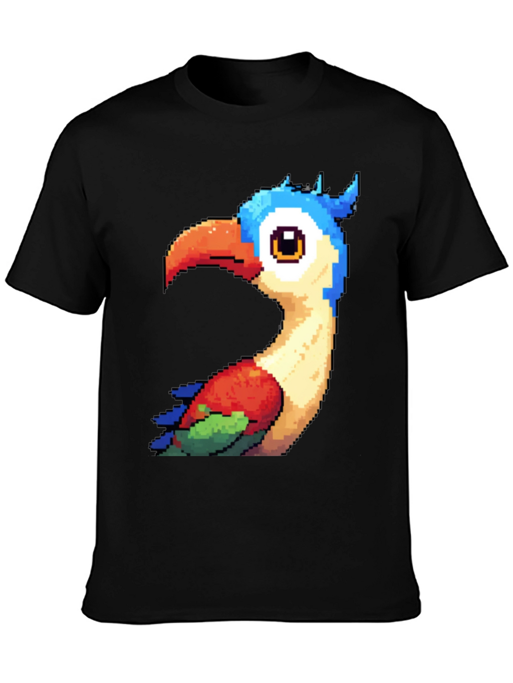 Pixel Art Bird Graphic T-Shirt - Black