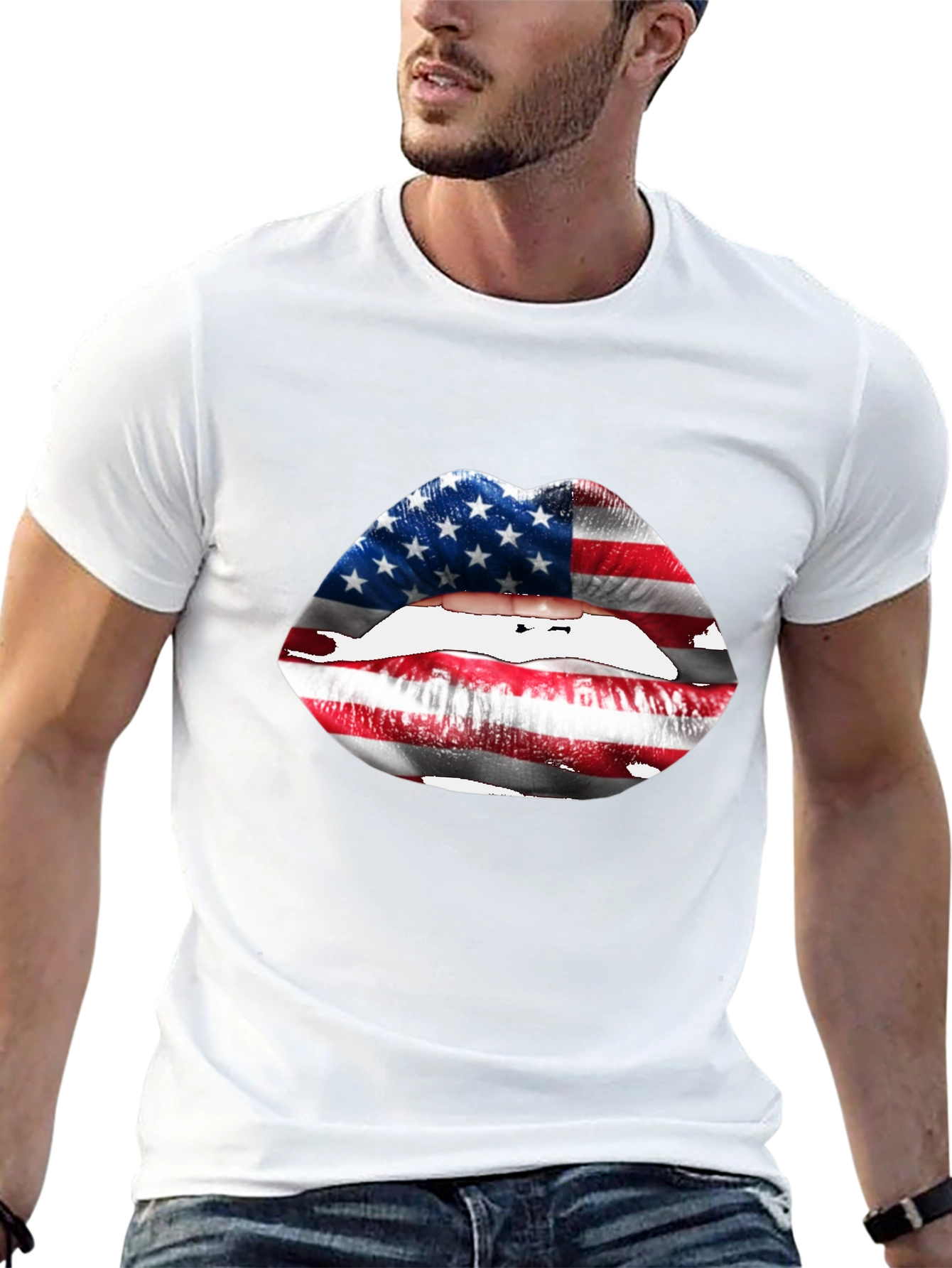USA Flag Lips T-Shirt - Patriotic Graphic Tee