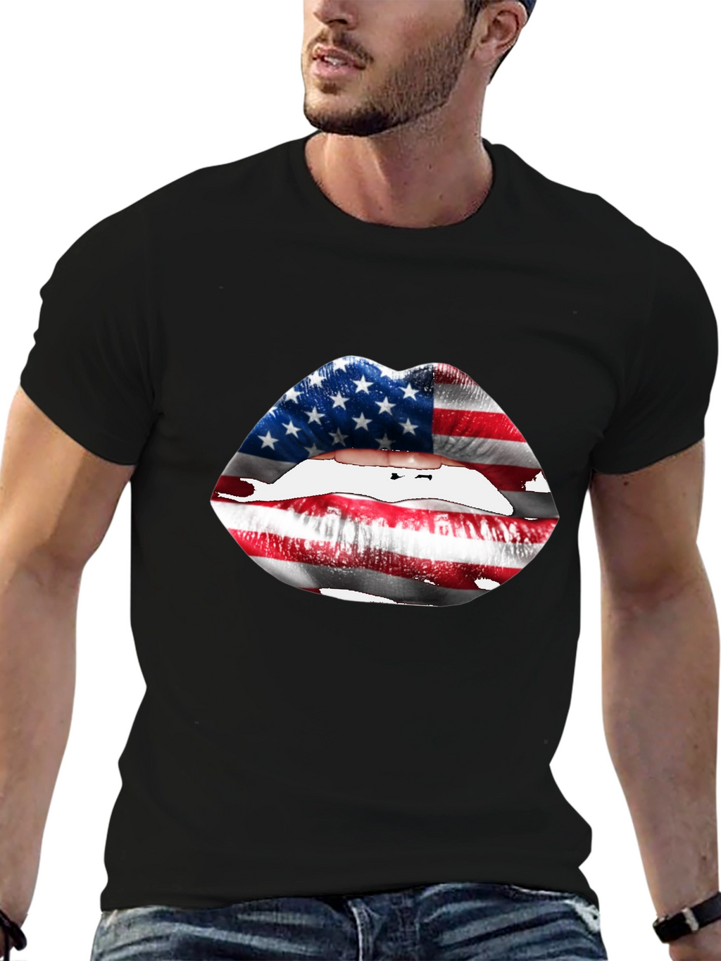 USA Flag Lips T-Shirt - Patriotic Graphic Tee