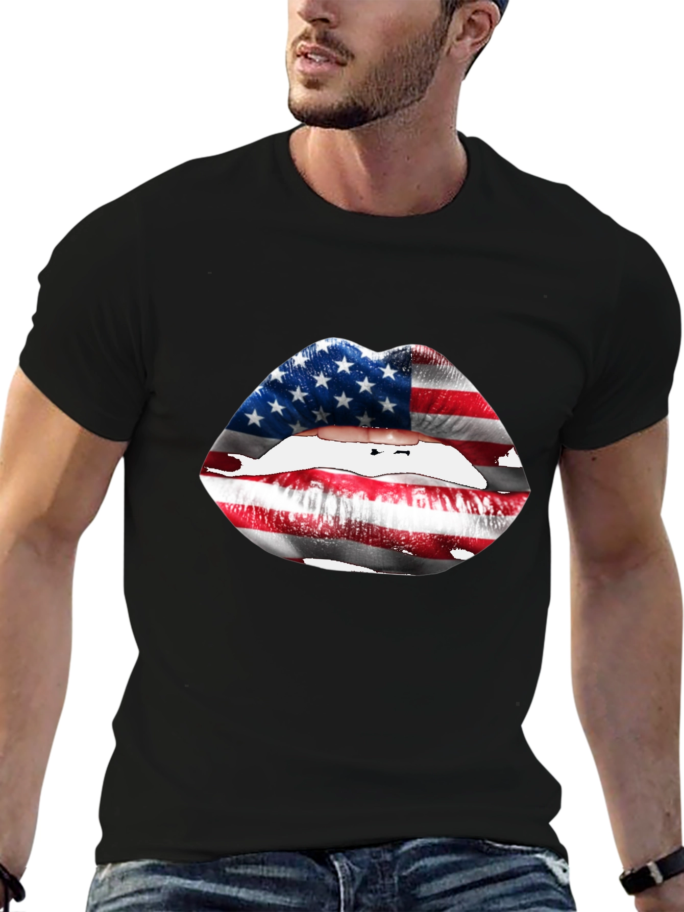 USA Flag Lips T-Shirt - Patriotic Graphic Tee