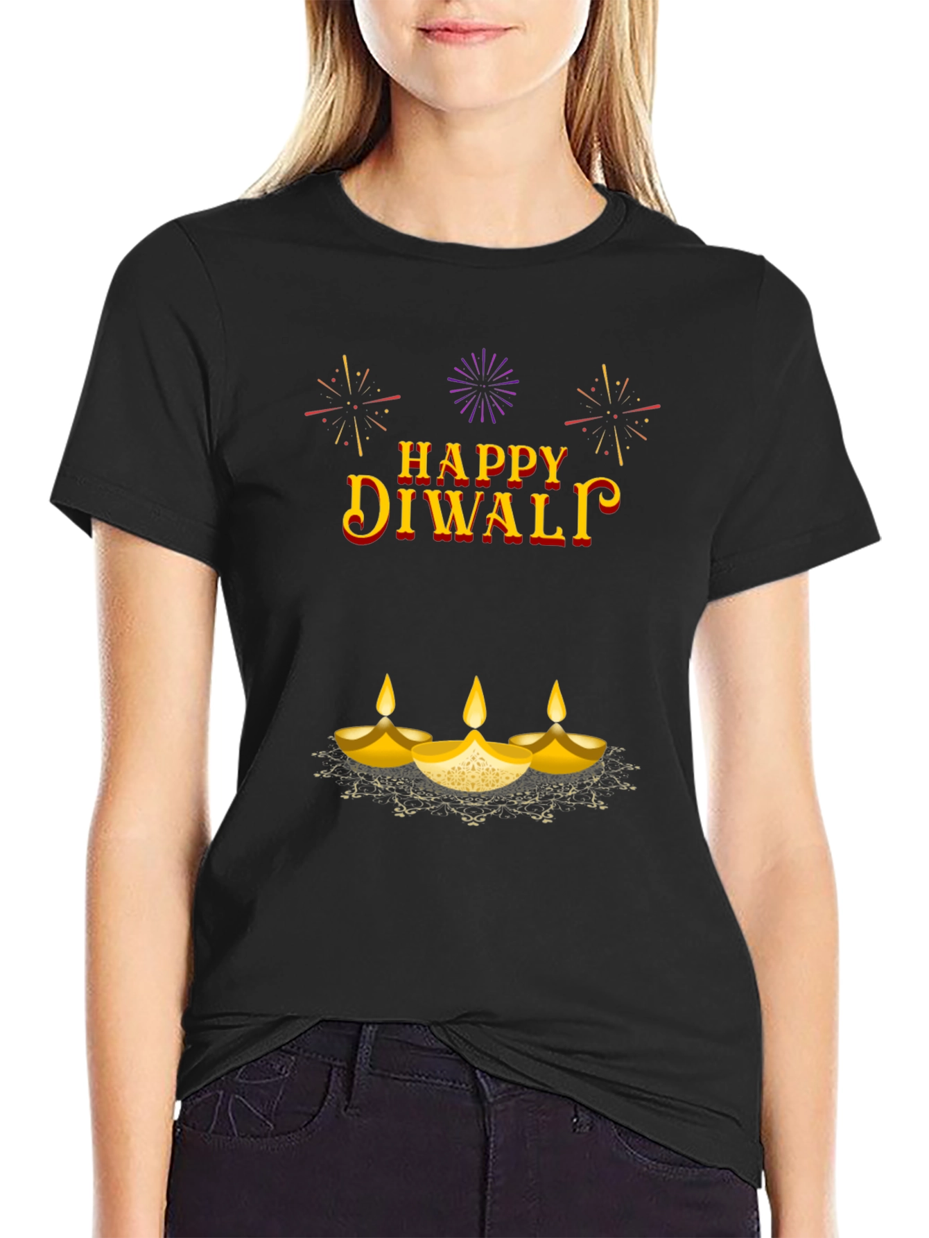 Happy Diwali Graphic T-Shirt - Black