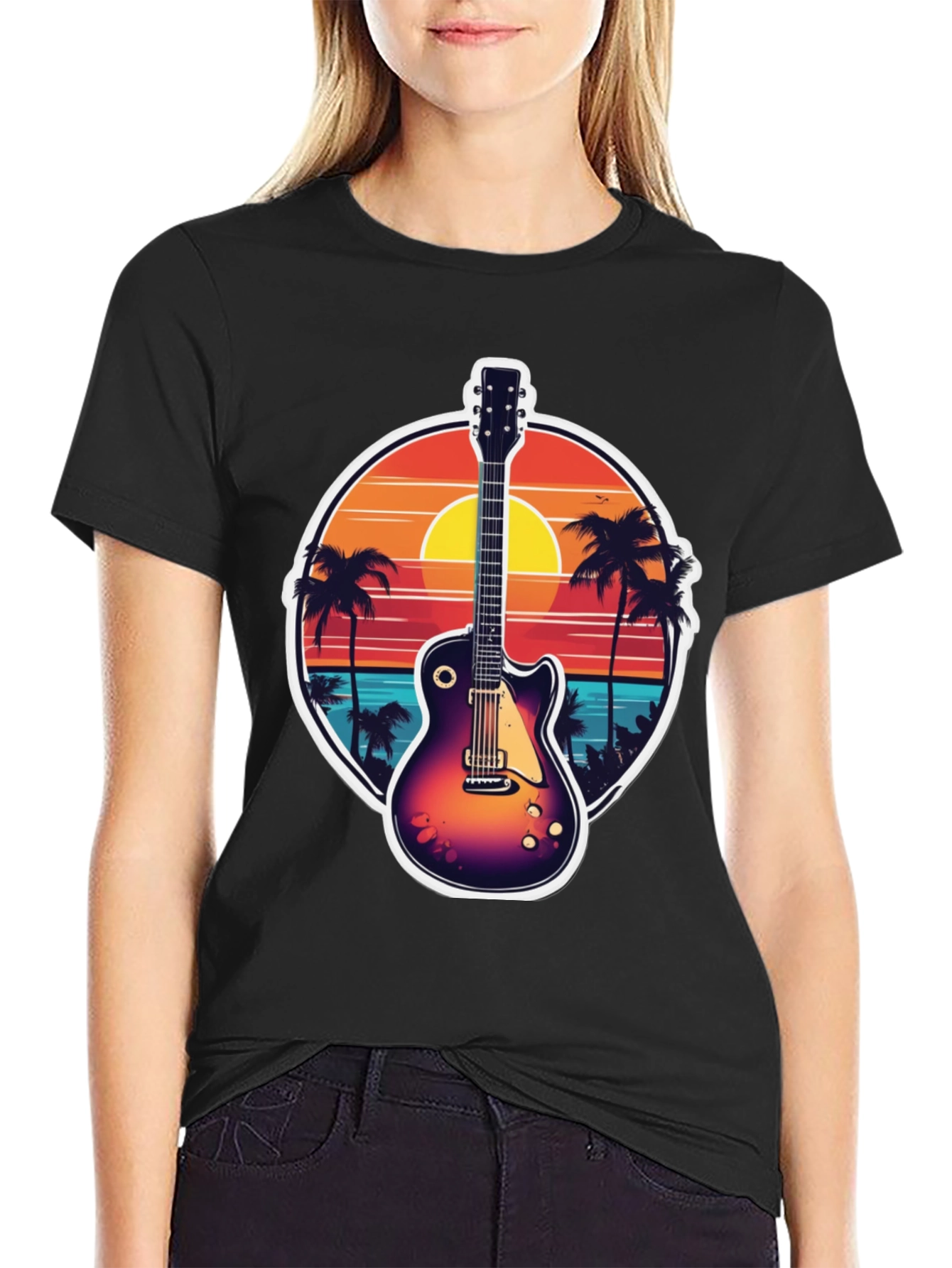 Sunset Guitar Tee: Island Vibes T-Shirt