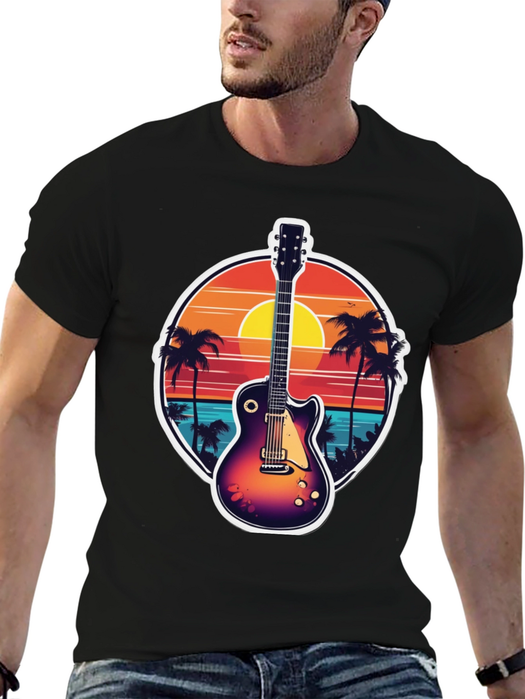 Sunset Guitar Tee: Island Vibes T-Shirt