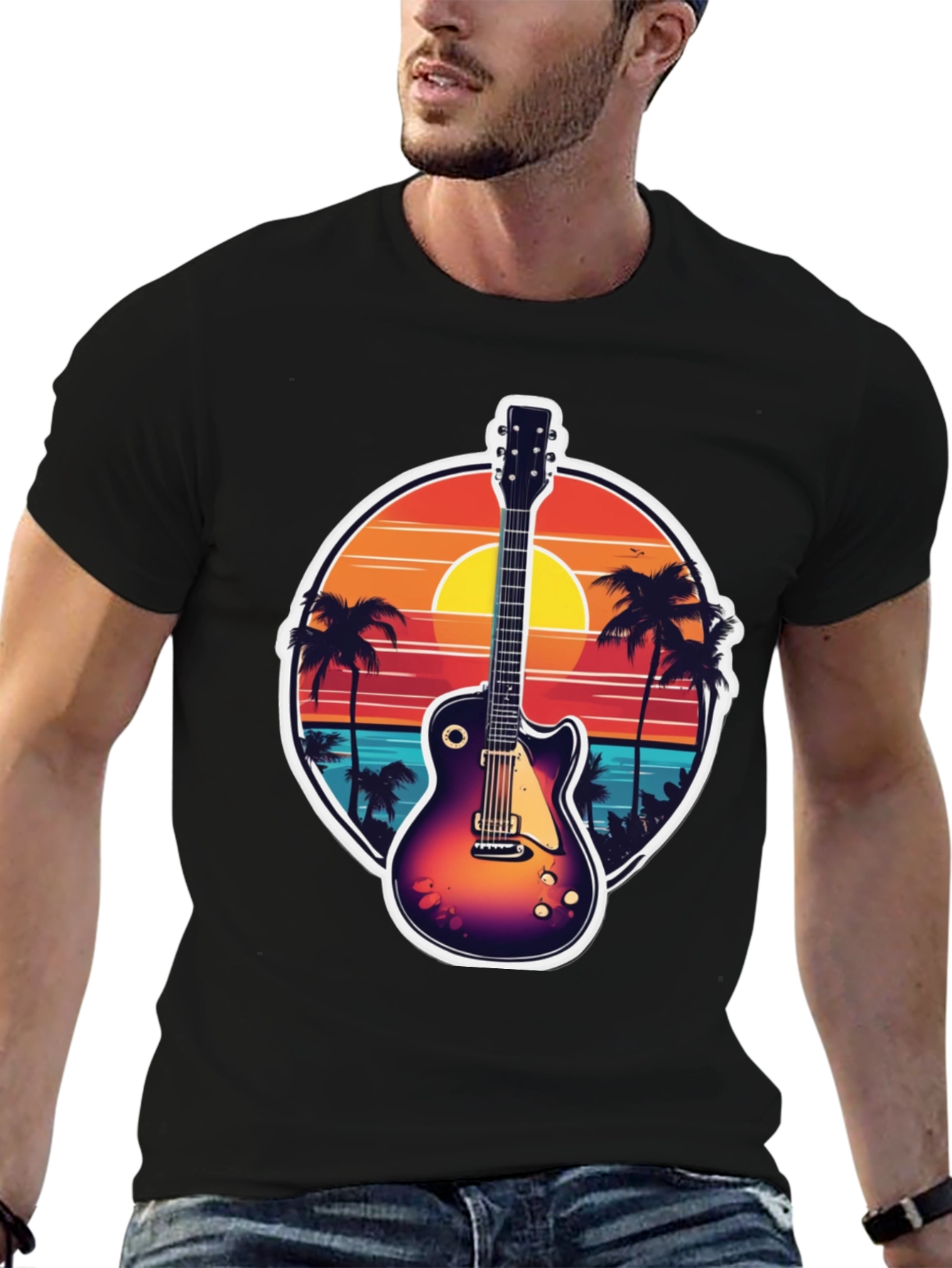 Sunset Guitar Tee: Island Vibes T-Shirt