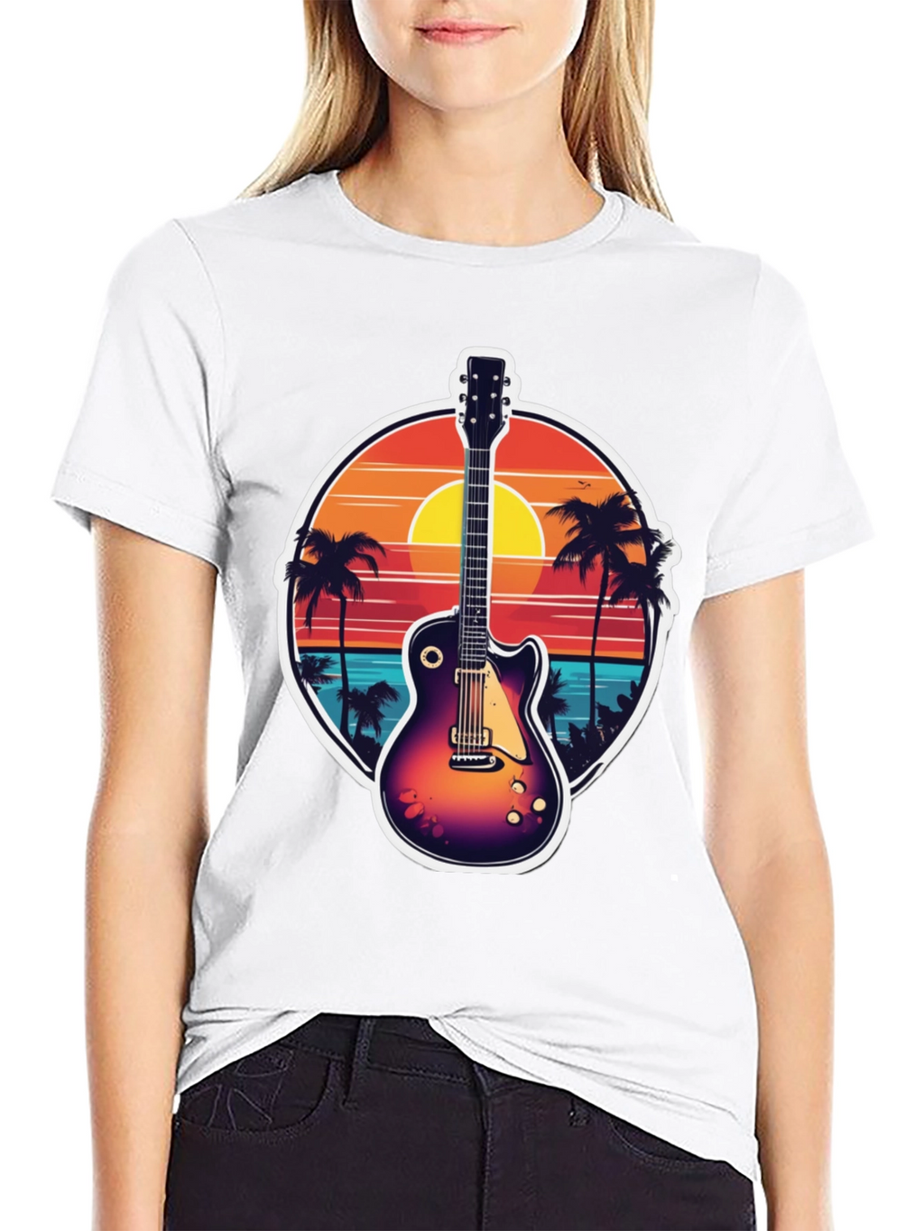 Sunset Guitar Tee: Island Vibes T-Shirt