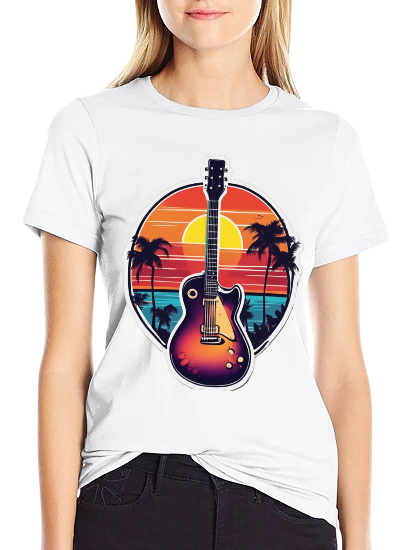 Sunset Guitar Tee: Island Vibes T-Shirt