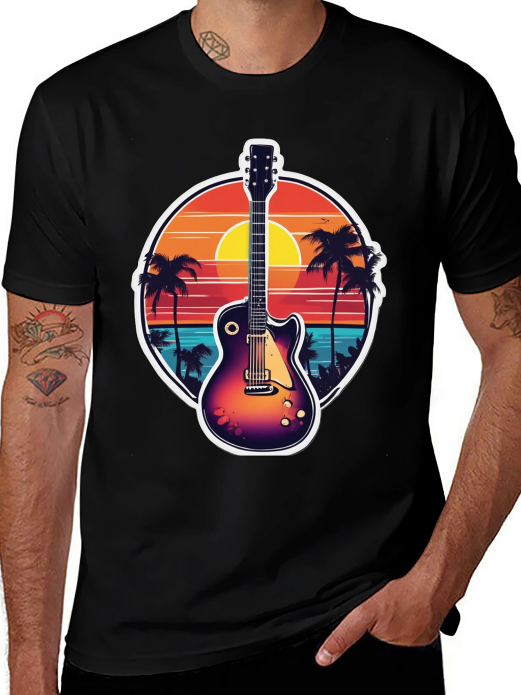 Sunset Guitar Tee: Island Vibes T-Shirt