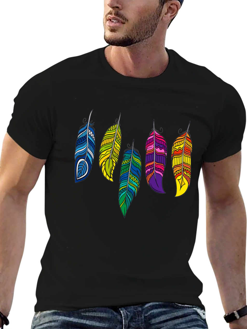 Feather Graphic Black Tee | Stylish Casual Wear