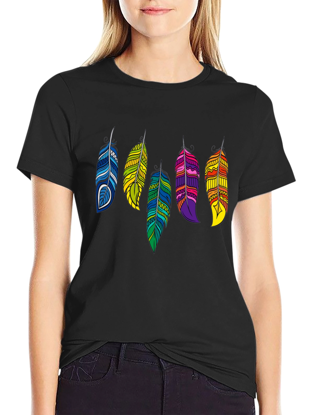 Feather Graphic Black Tee | Stylish Casual Wear