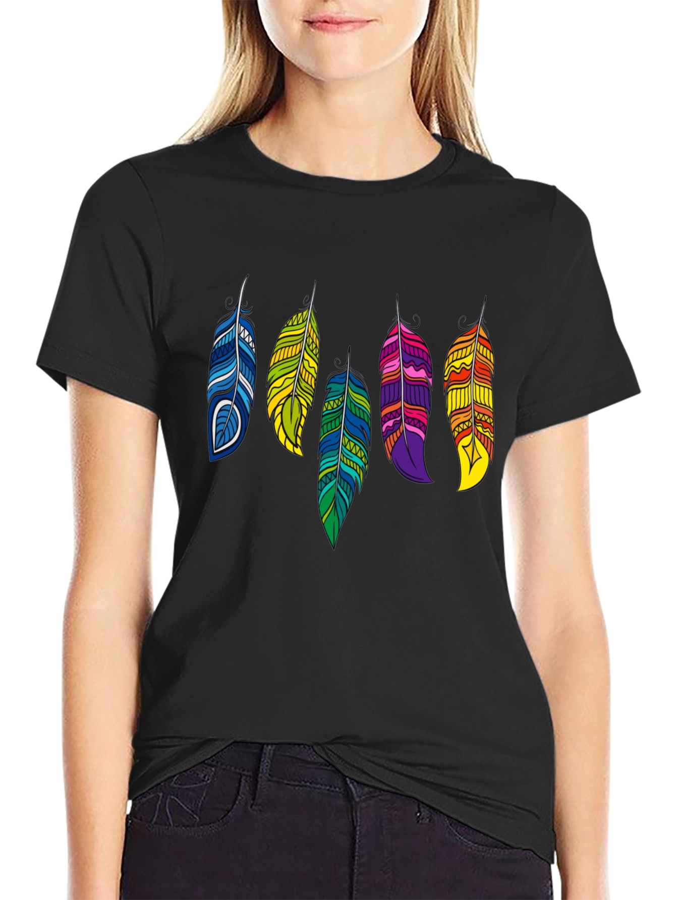 Feather Graphic Black Tee | Stylish Casual Wear