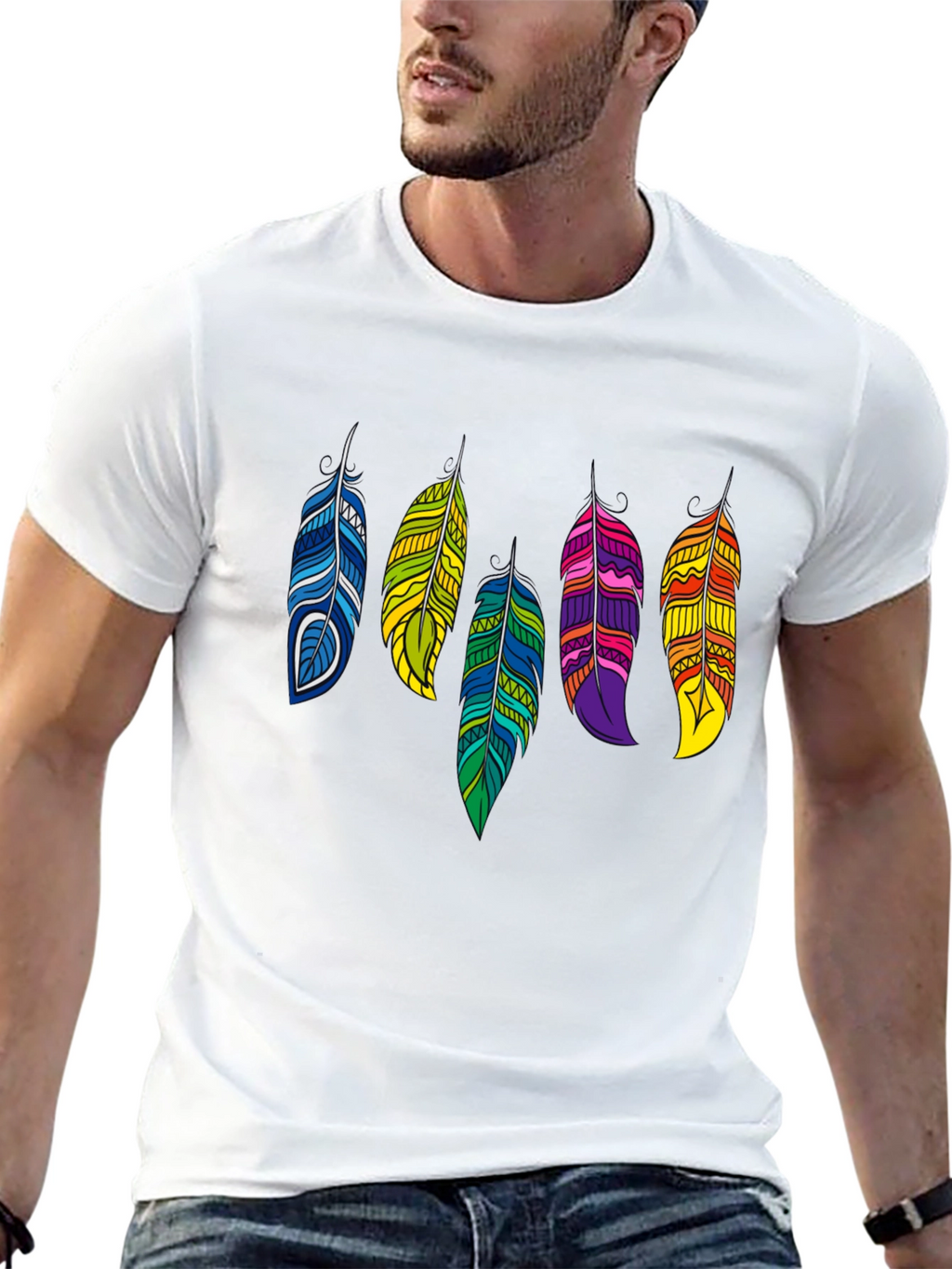 Feather Graphic Black Tee | Stylish Casual Wear