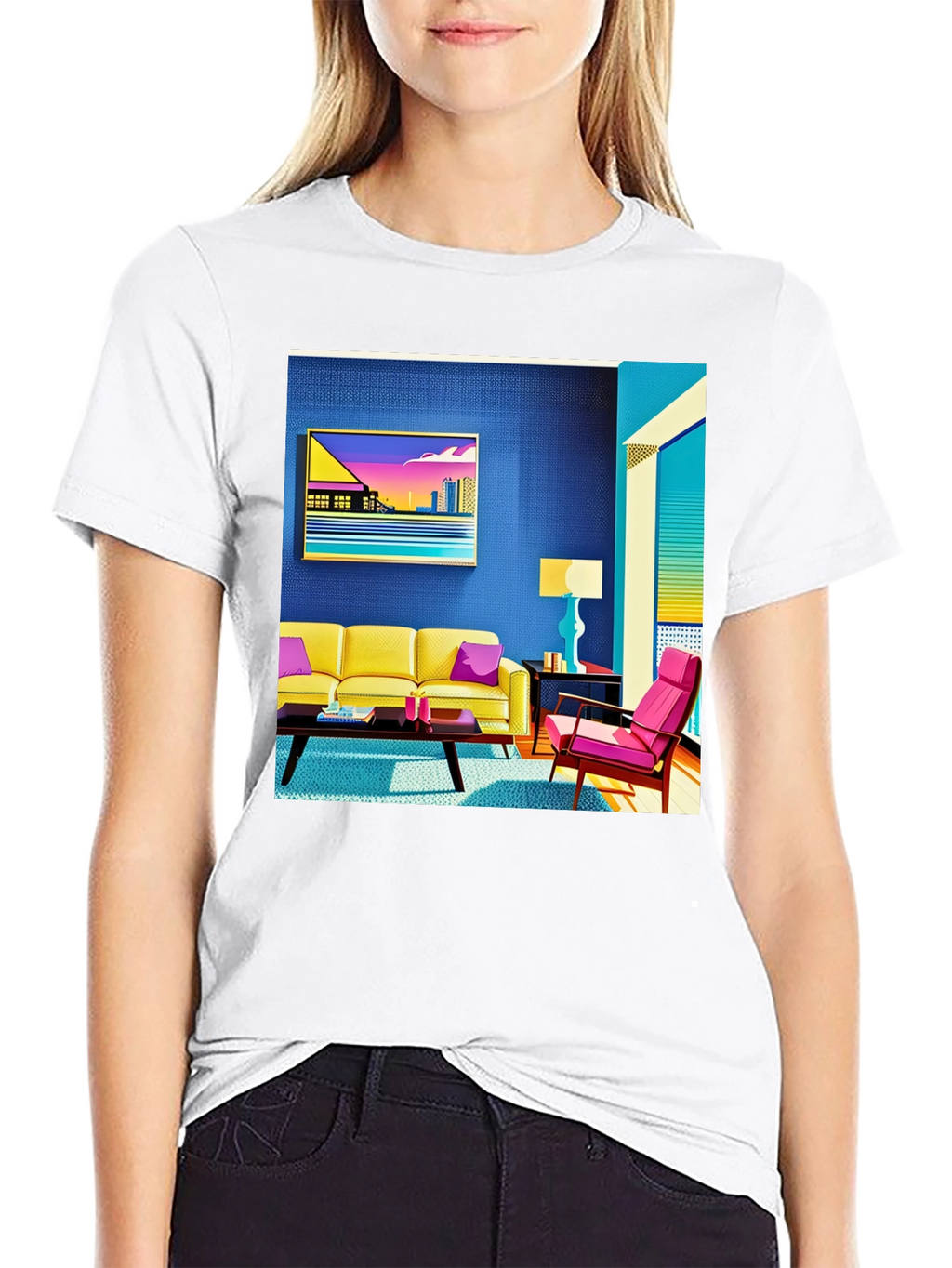 Modern Art Tee: Retro Living Room Graphic Print