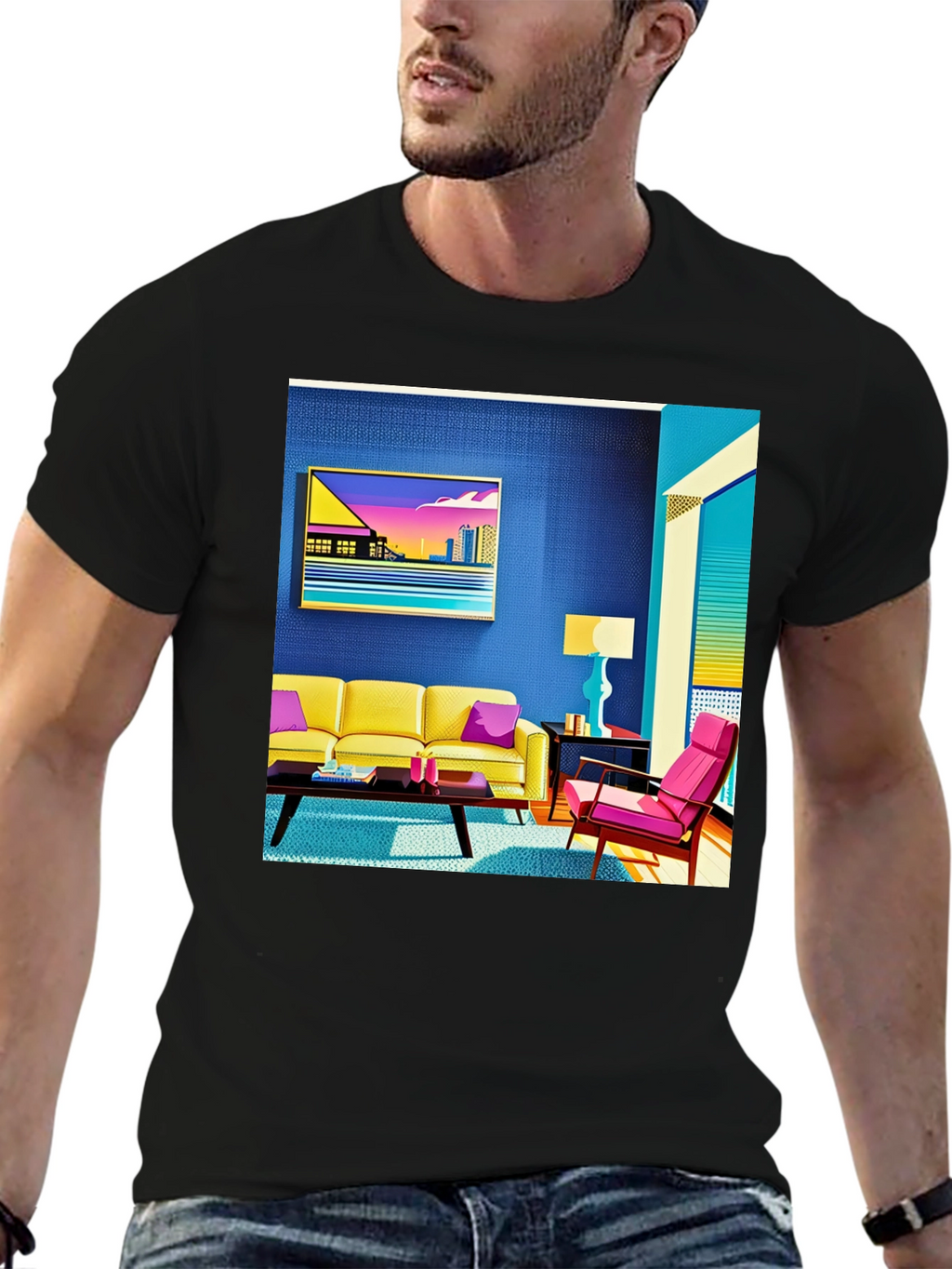 Modern Art Tee: Retro Living Room Graphic Print