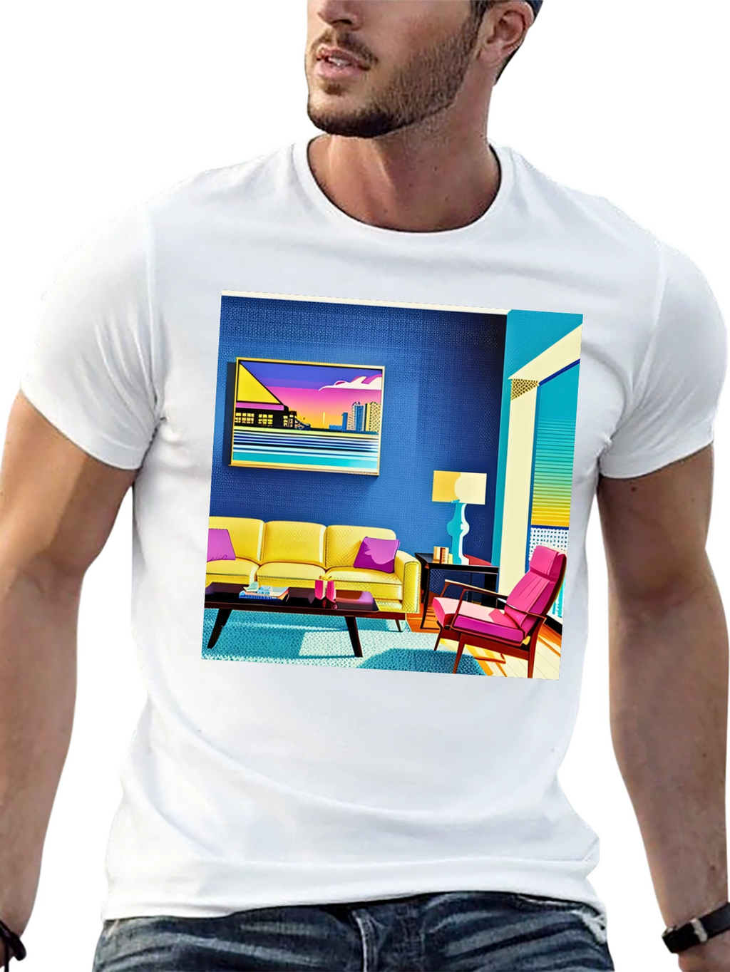 Modern Art Tee: Retro Living Room Graphic Print