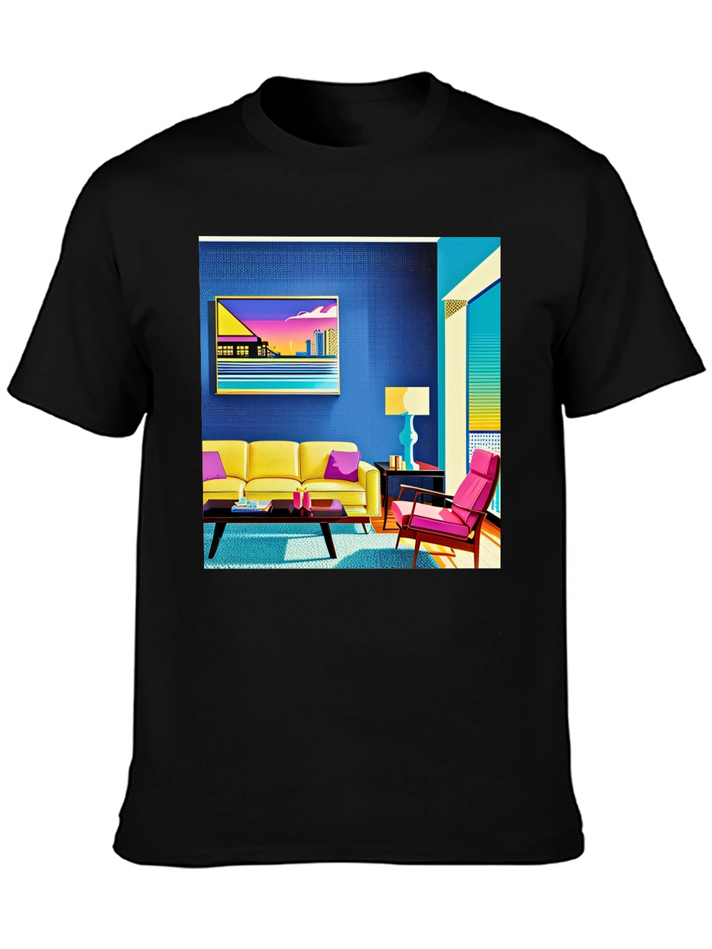 Modern Art Tee: Retro Living Room Graphic Print