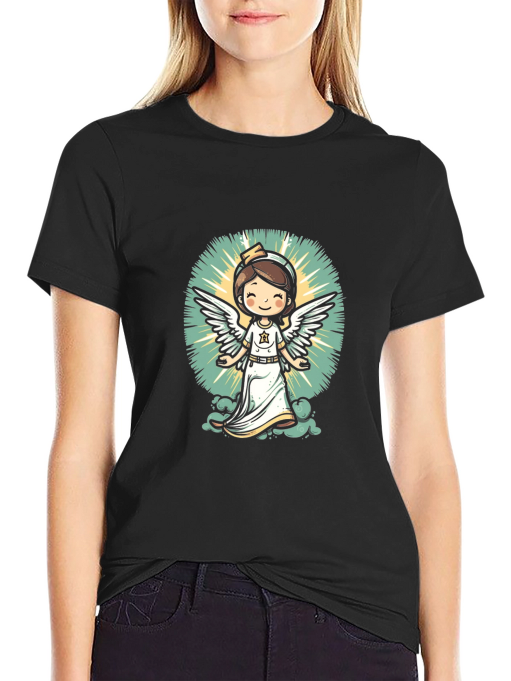 Angel Nurse Graphic Tee - Unisex Black T-Shirt