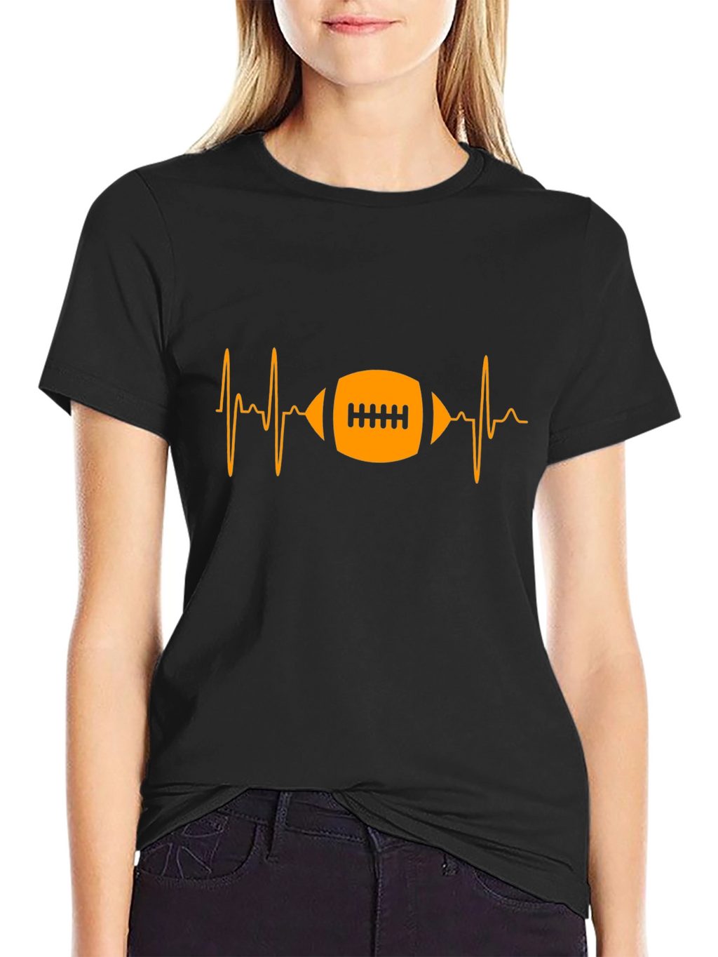 Football Heartbeat Black Graphic T-Shirt