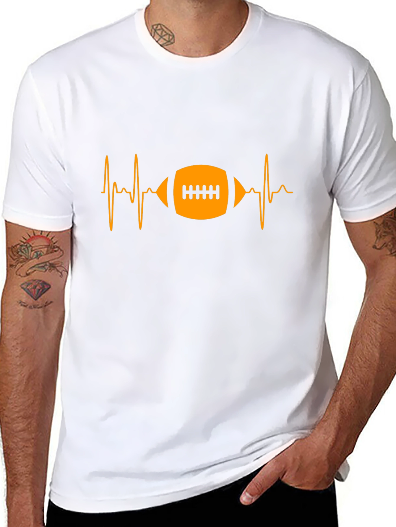 Football Heartbeat Black Graphic T-Shirt