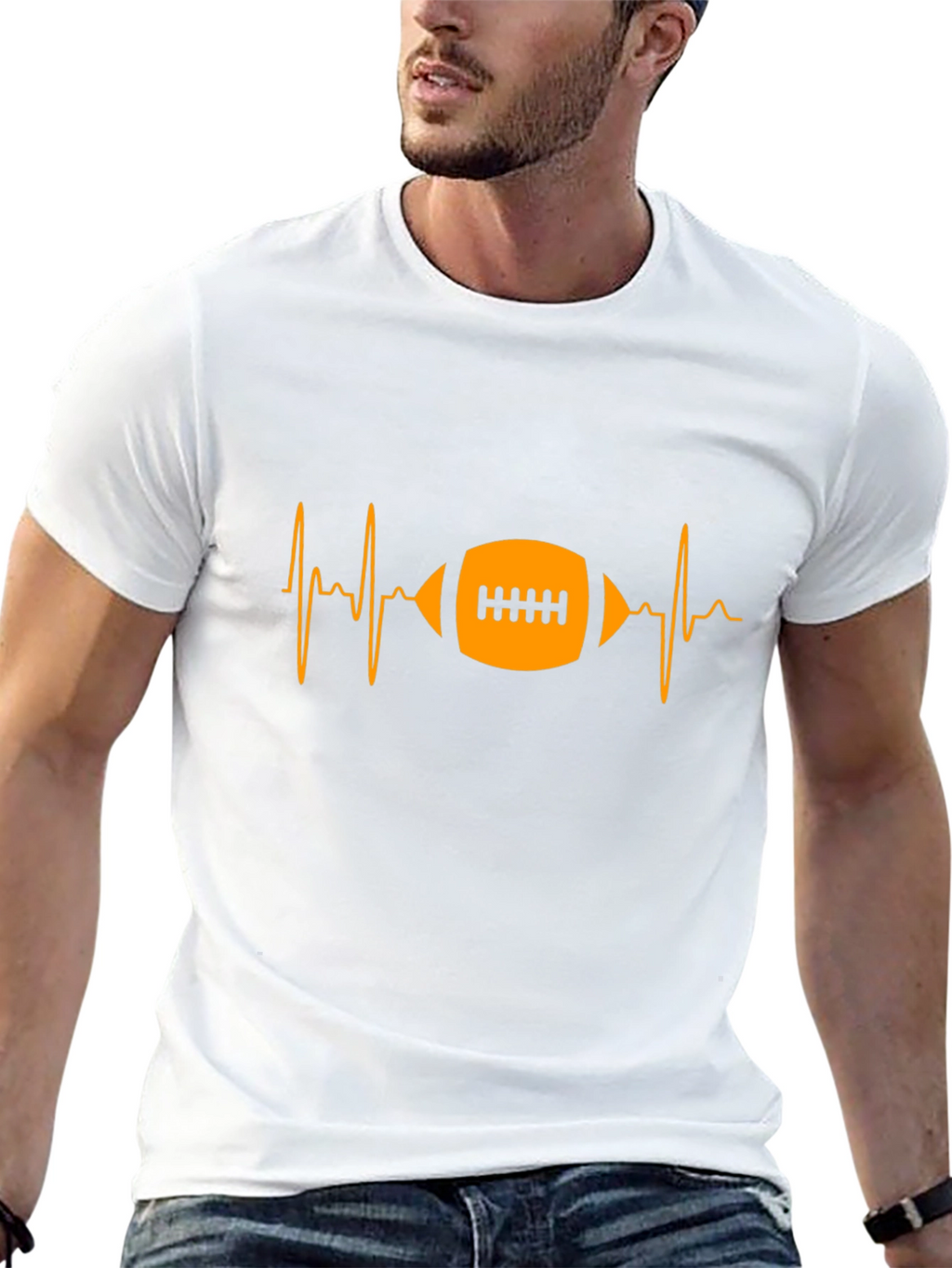 Football Heartbeat Black Graphic T-Shirt