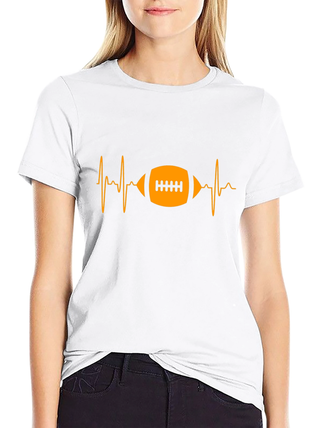 Football Heartbeat Black Graphic T-Shirt