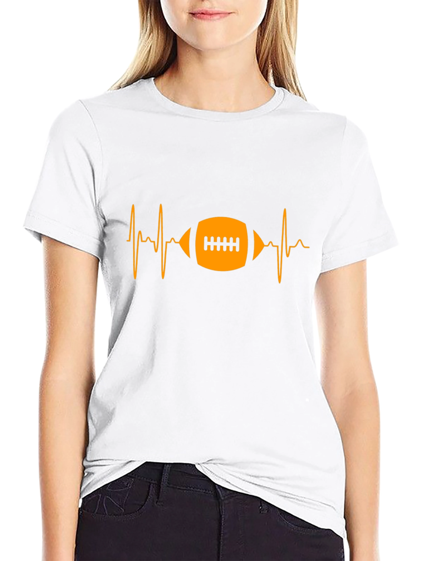 Football Heartbeat Black Graphic T-Shirt
