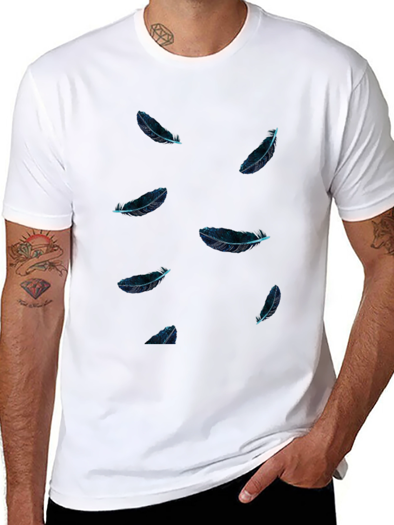 Feather Print Black T-Shirt - Casual Style