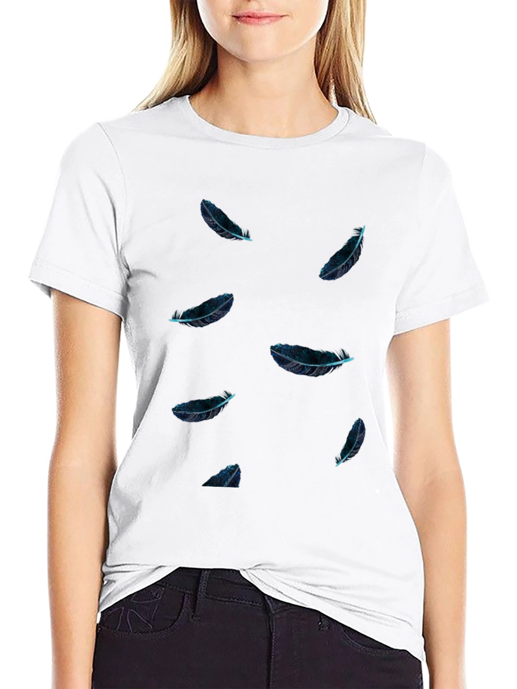 Feather Print Black T-Shirt - Casual Style