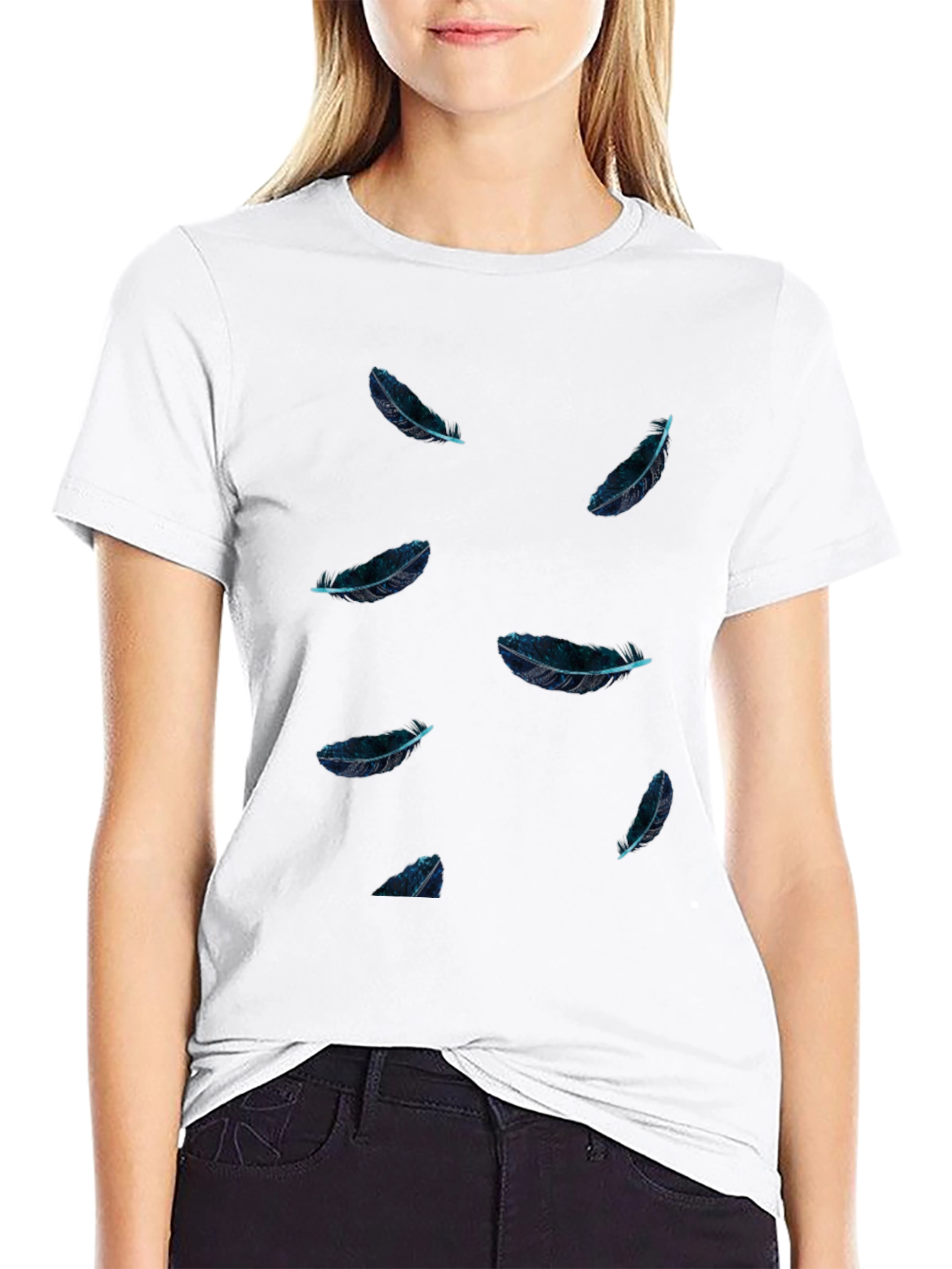 Feather Print Black T-Shirt - Casual Style