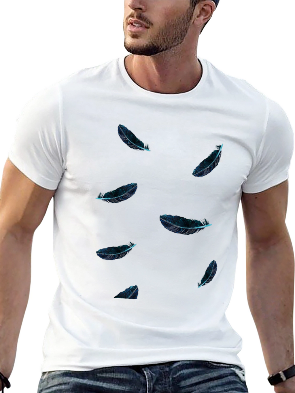 Feather Print Black T-Shirt - Casual Style