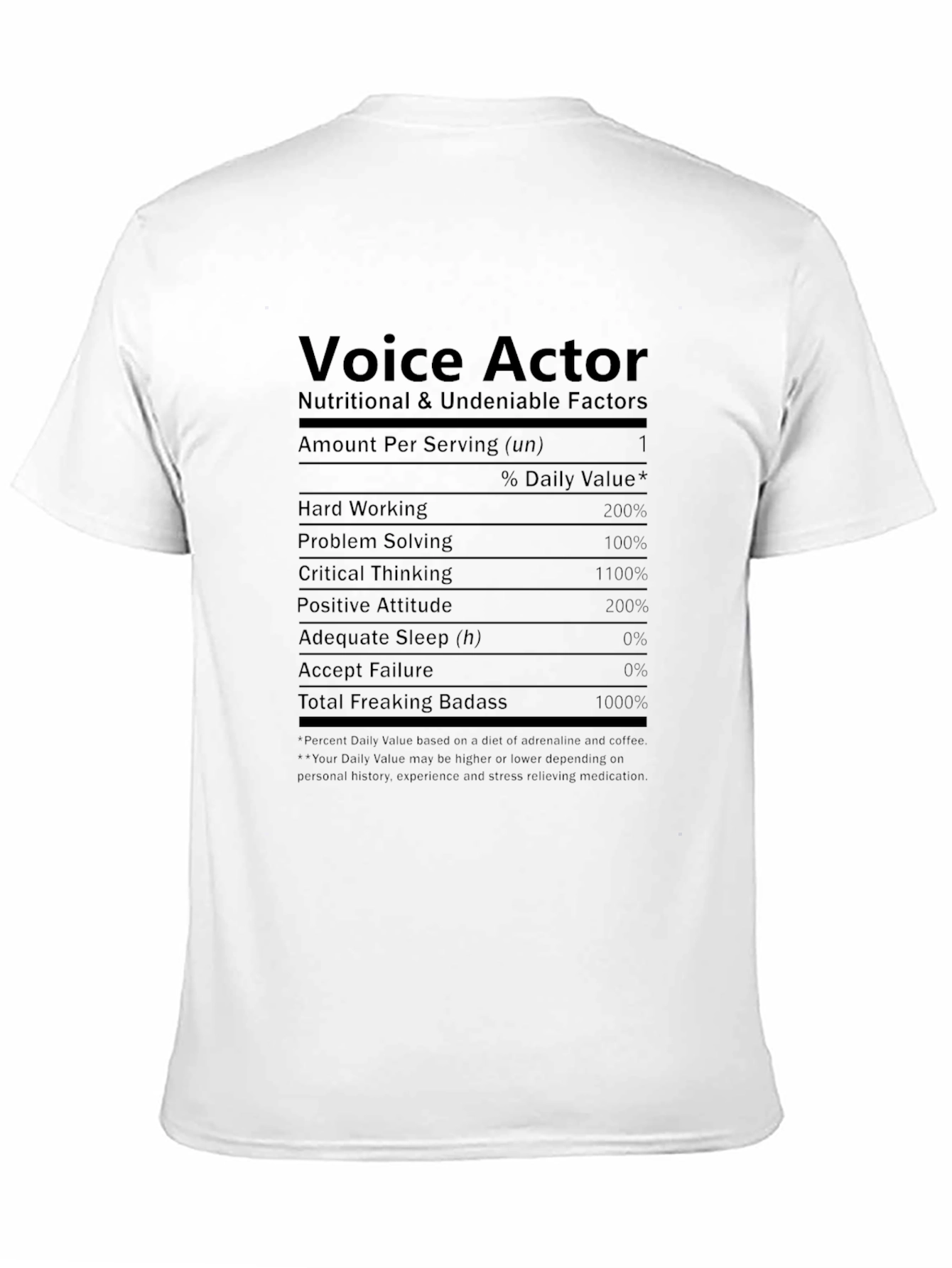 Voice Actor Nutritional Facts T-Shirt